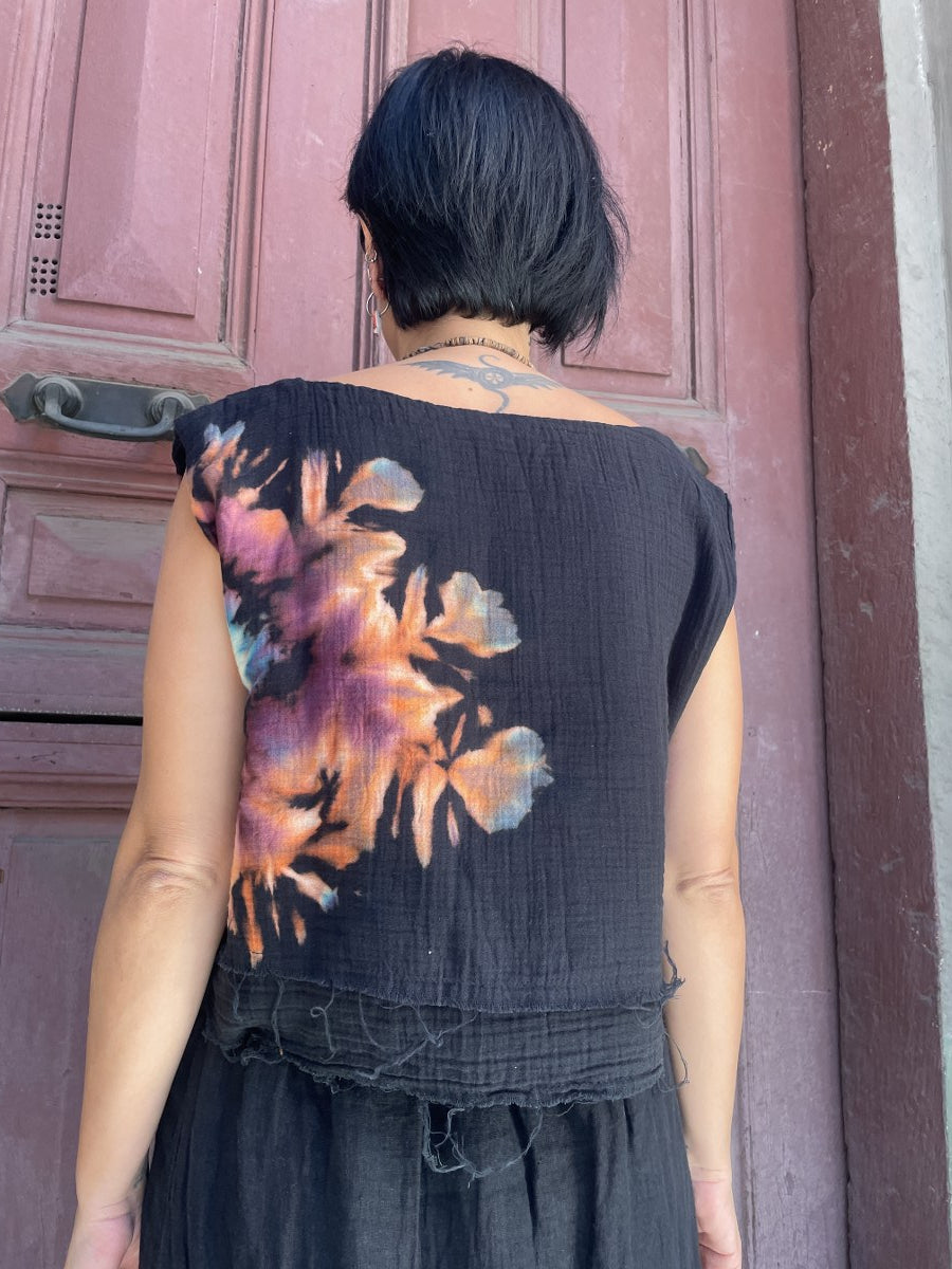 Bohem Siyah Renkli Batik Desenli Müslin Bluz – %100 Müslin