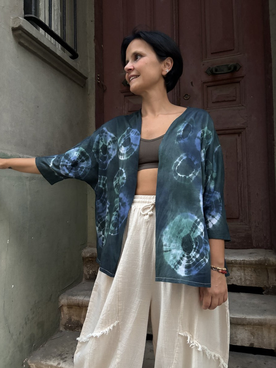 Tasarım Batik Desenli Çok Yönlü Bluz & Hırka