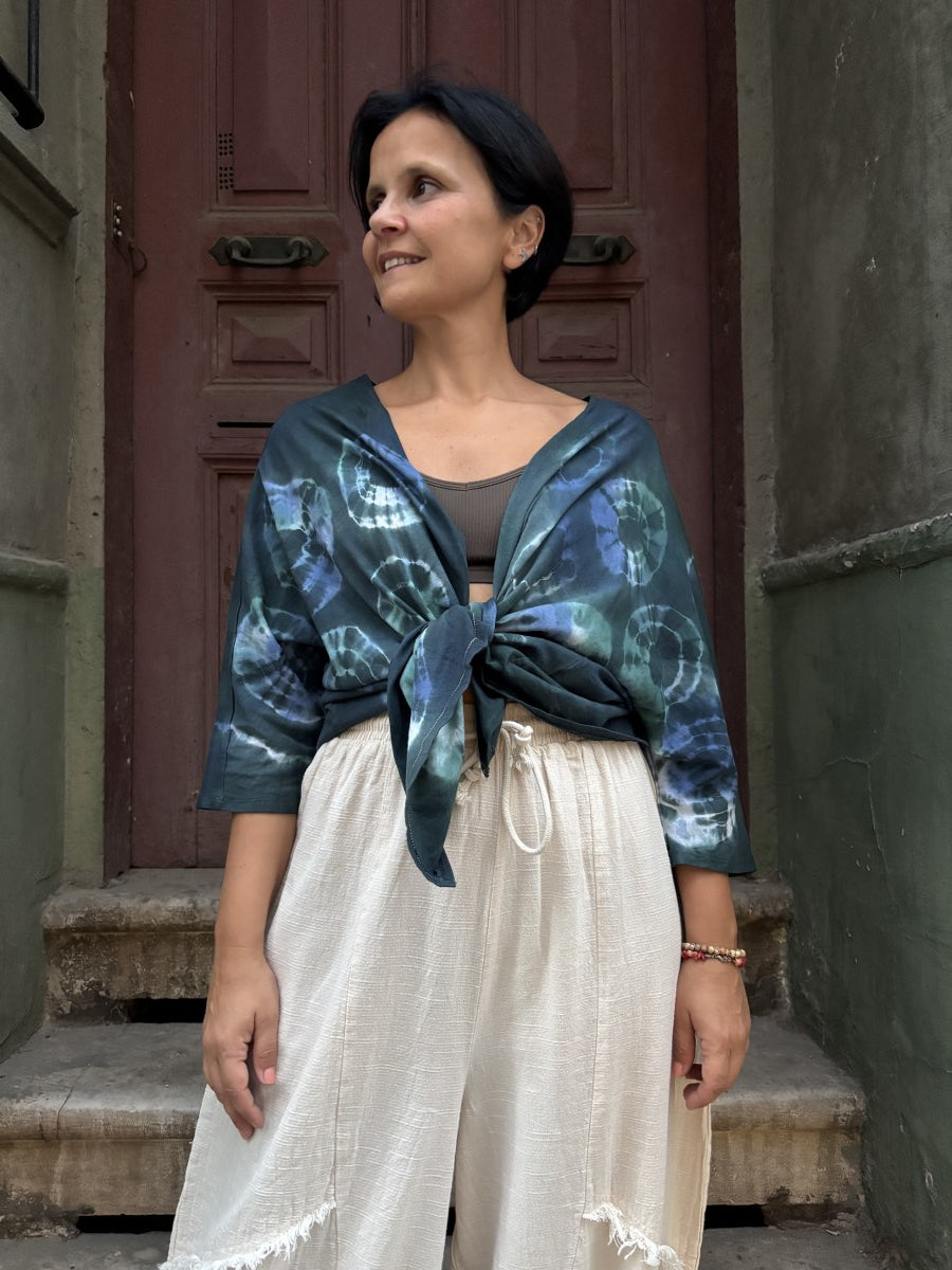 Tasarım Batik Desenli Çok Yönlü Bluz & Hırka