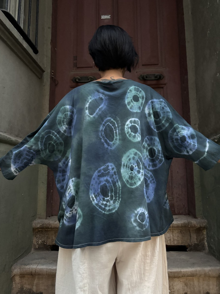 Tasarım Batik Desenli Çok Yönlü Bluz & Hırka – %100 Pamuk, Mandala Daire Desen