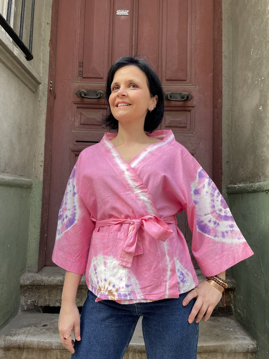 Bohem Pembe Batik Kadın Kimono