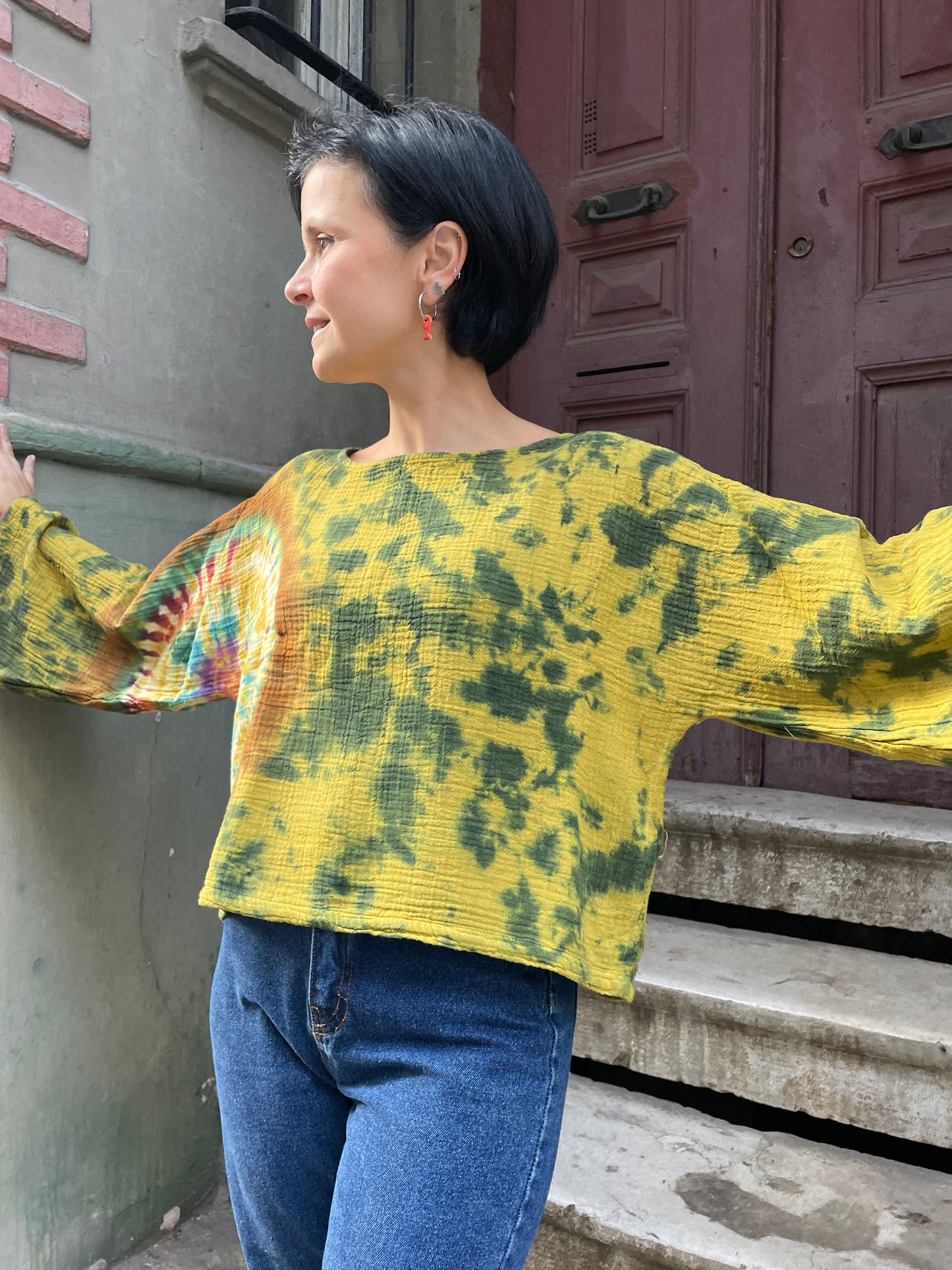 Batik Müslin Bluz – “Gaia” | El Boyaması, Toprak Tonlarında Bohem Tasarım