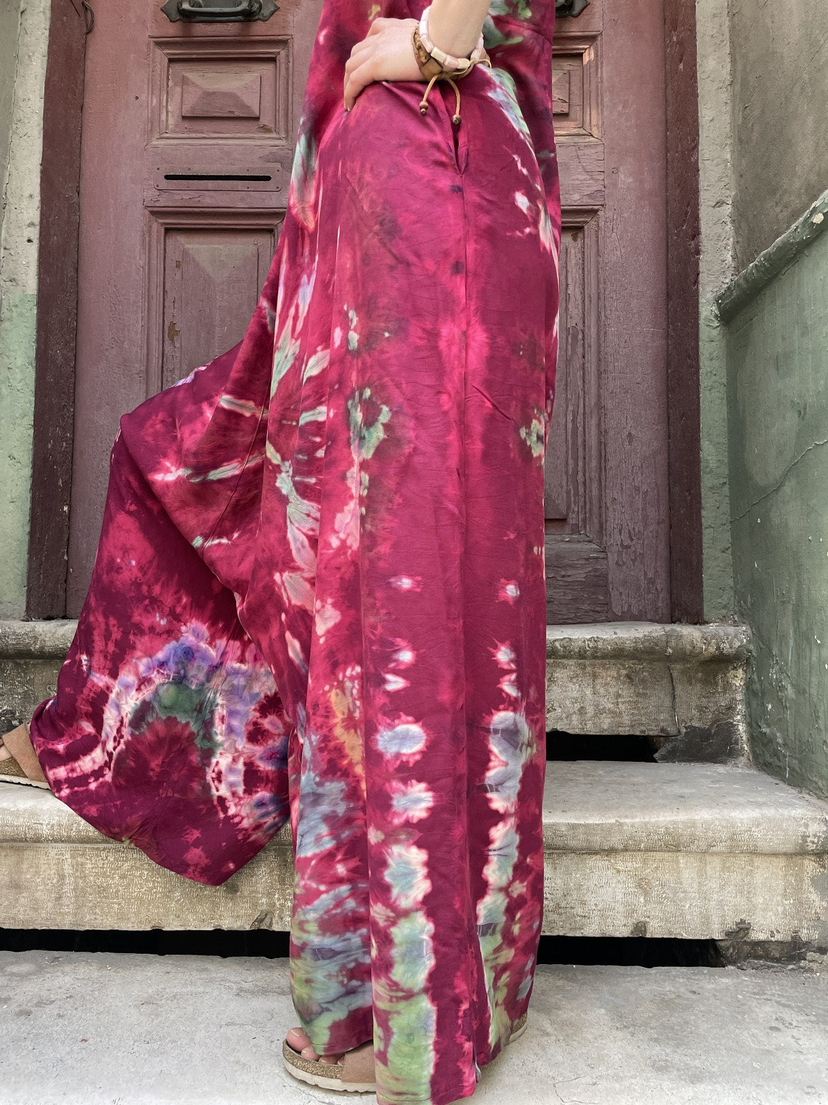 Bohem Kadın Batik Tulum, Bordo Sarı Salaş Tulum