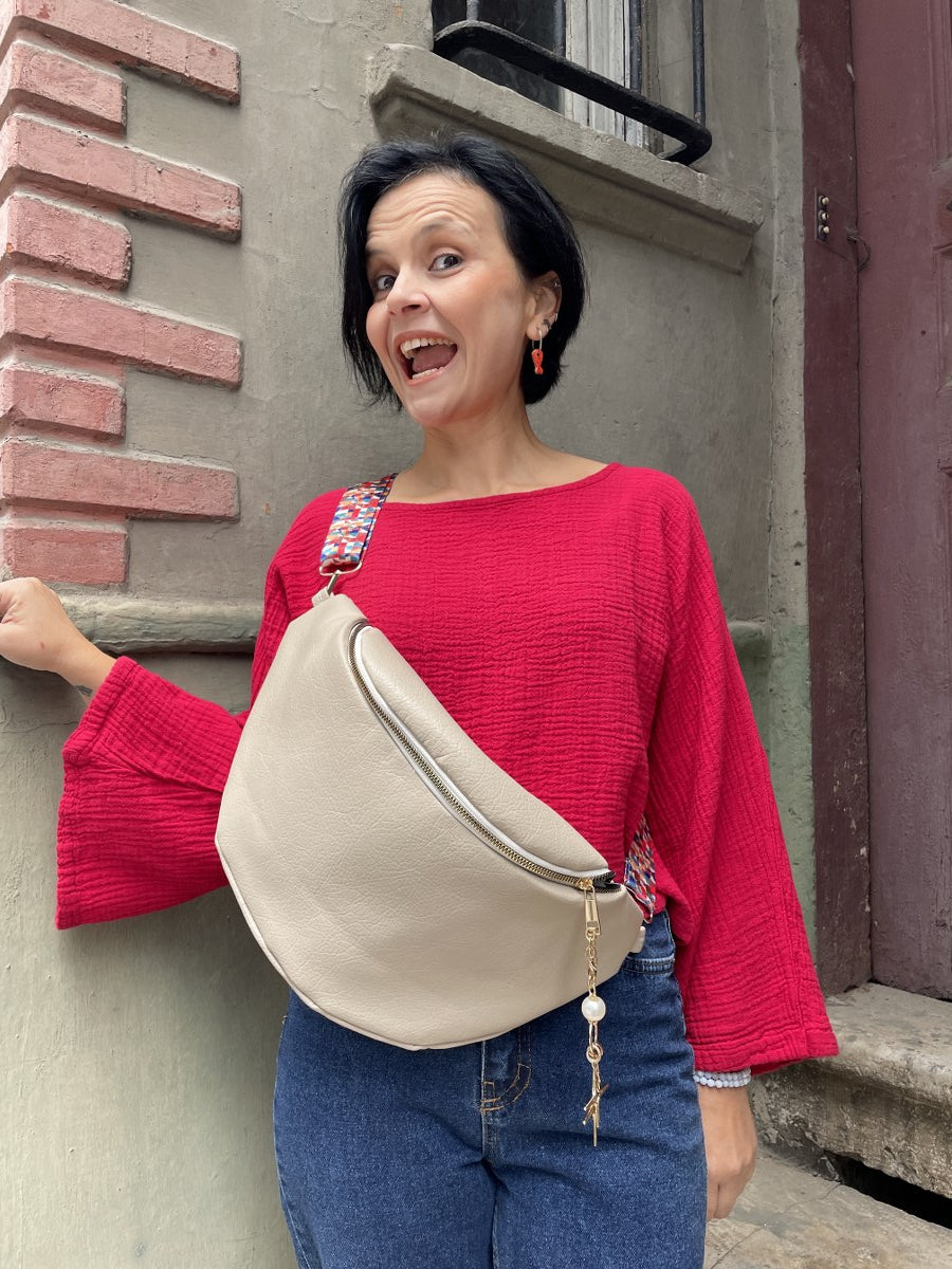 Bej Vegan Deri Bel Çanta