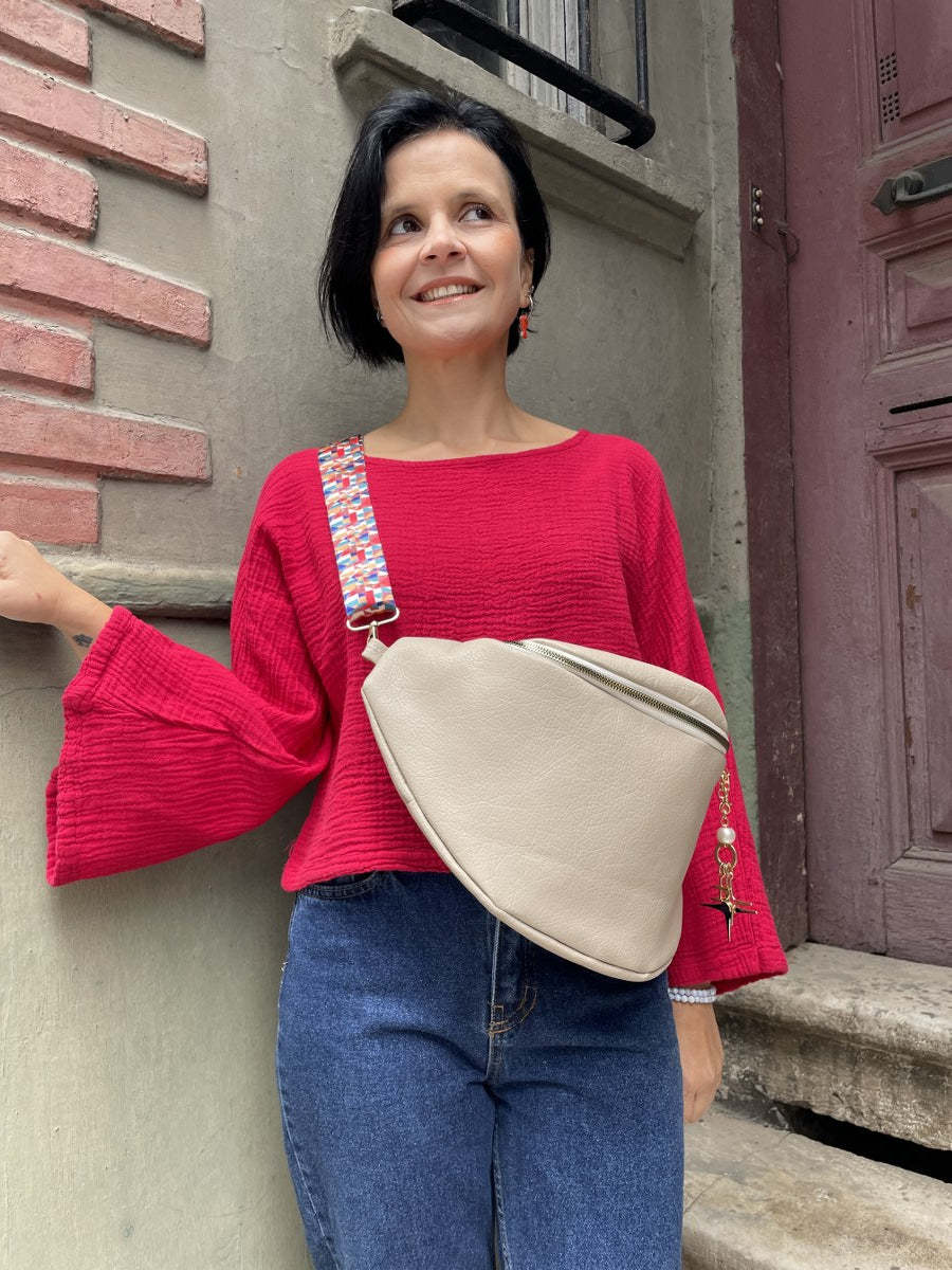 Bej Vegan Deri Bel Çanta