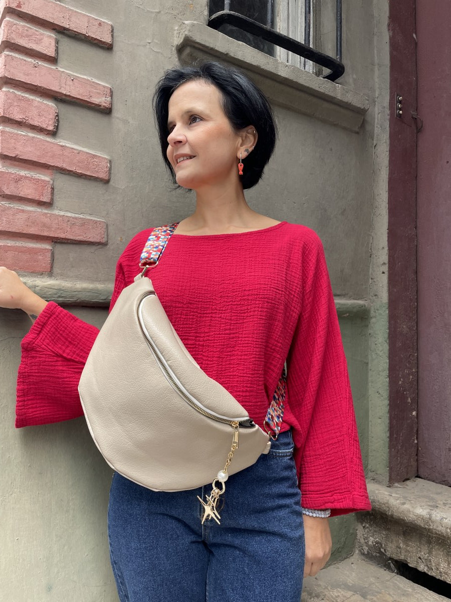 Bej Vegan Deri Bel Çanta