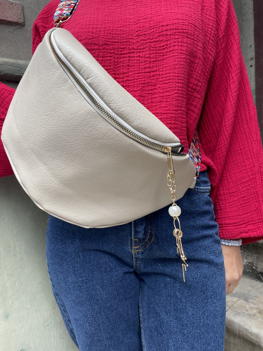 Bej Vegan Deri Bel Çanta