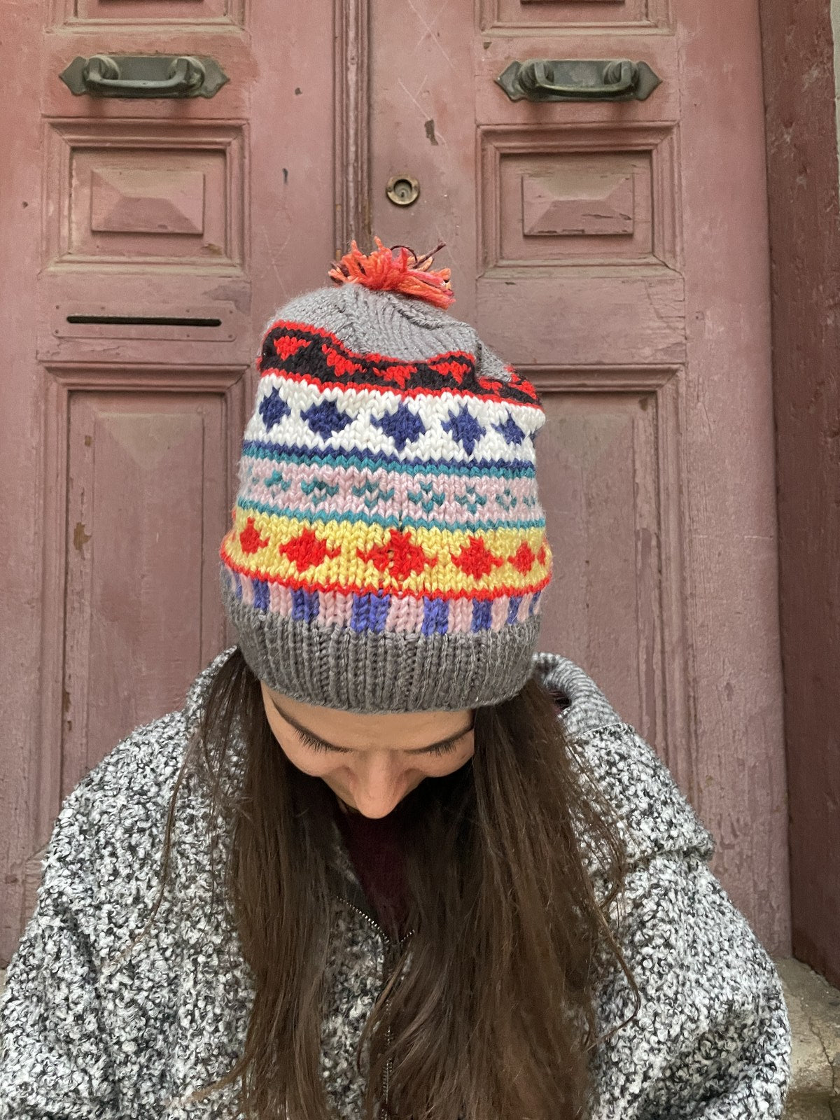 Bohem Antrasit Motifli Yün Bere Eldiven Takımı