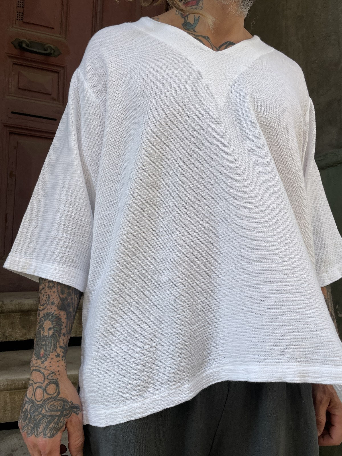 Bohem V Yaka Oversize Erkek Tişört Bluz