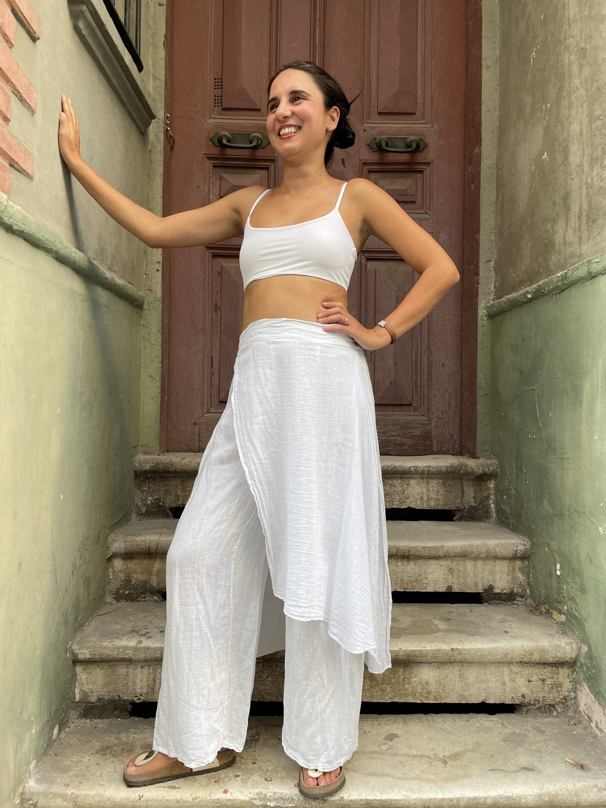 Unisex Kadın Bohem Keten Etekli Pantolon - Doğal ve Bohem Tarz