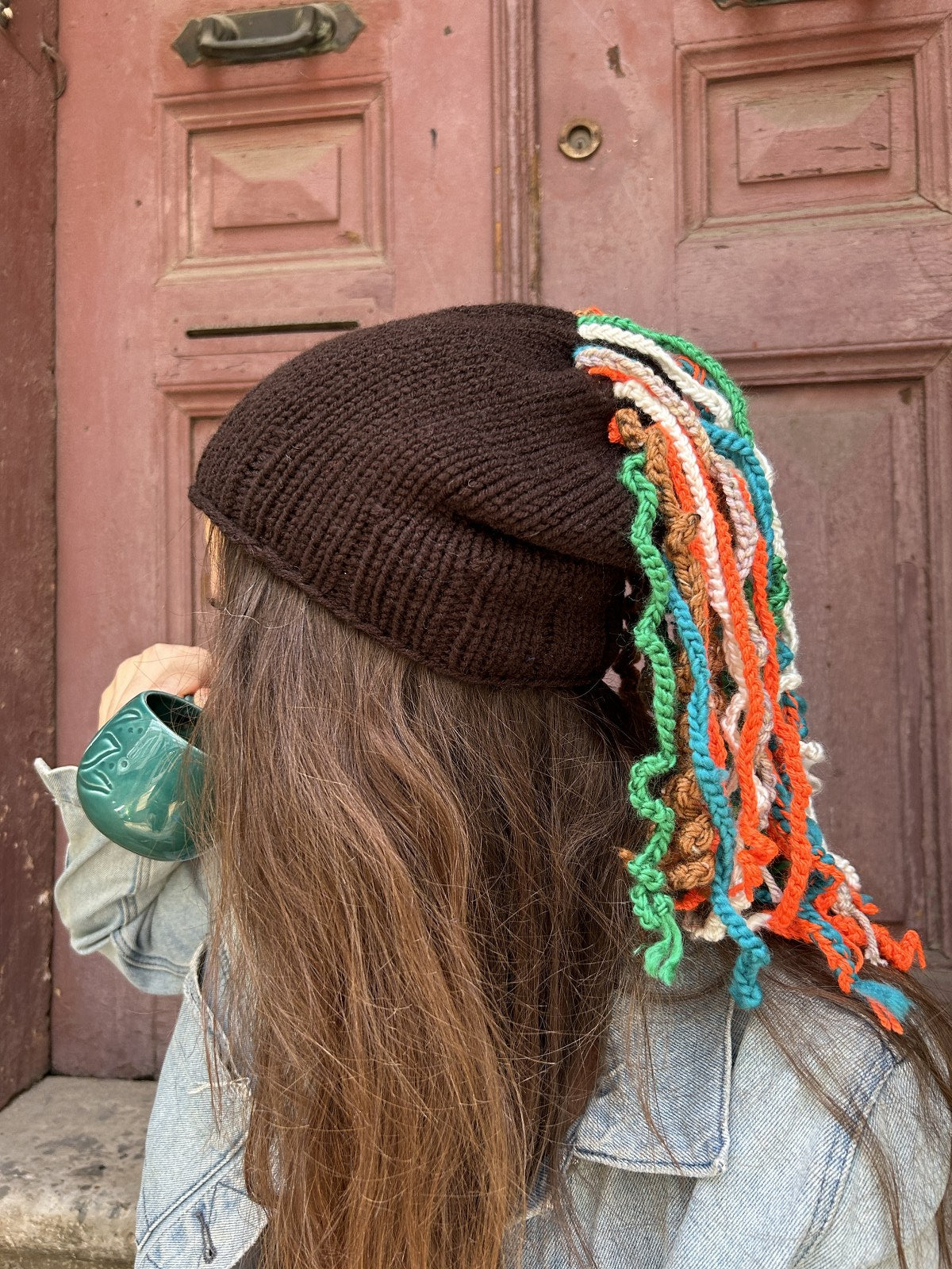 Siyah Rastalı Bere - El Yapımı Boho Tarz