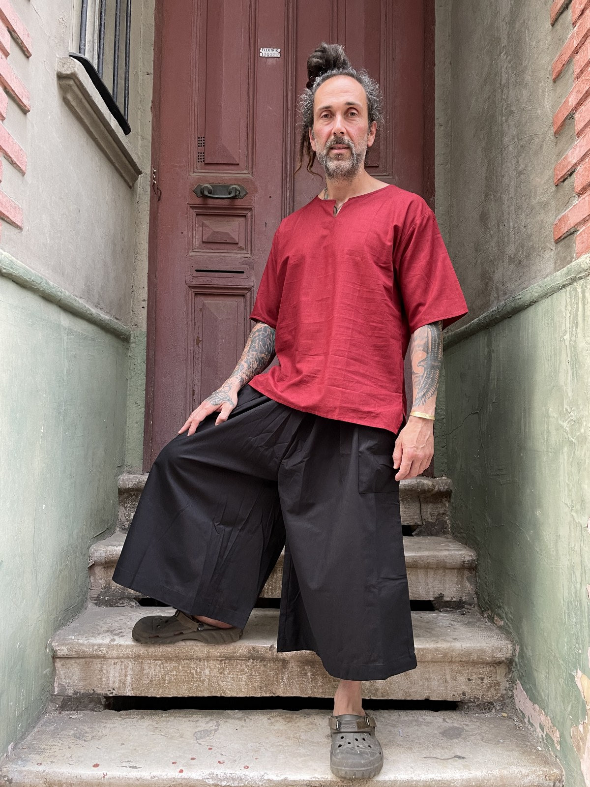 Bohem Bol Paça Salaş Siyah Erkek Pantolon