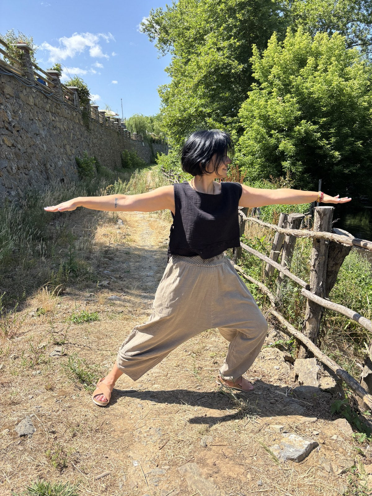 Bohem Lastik Bel Kahve Kadın Yoga Pantolonu