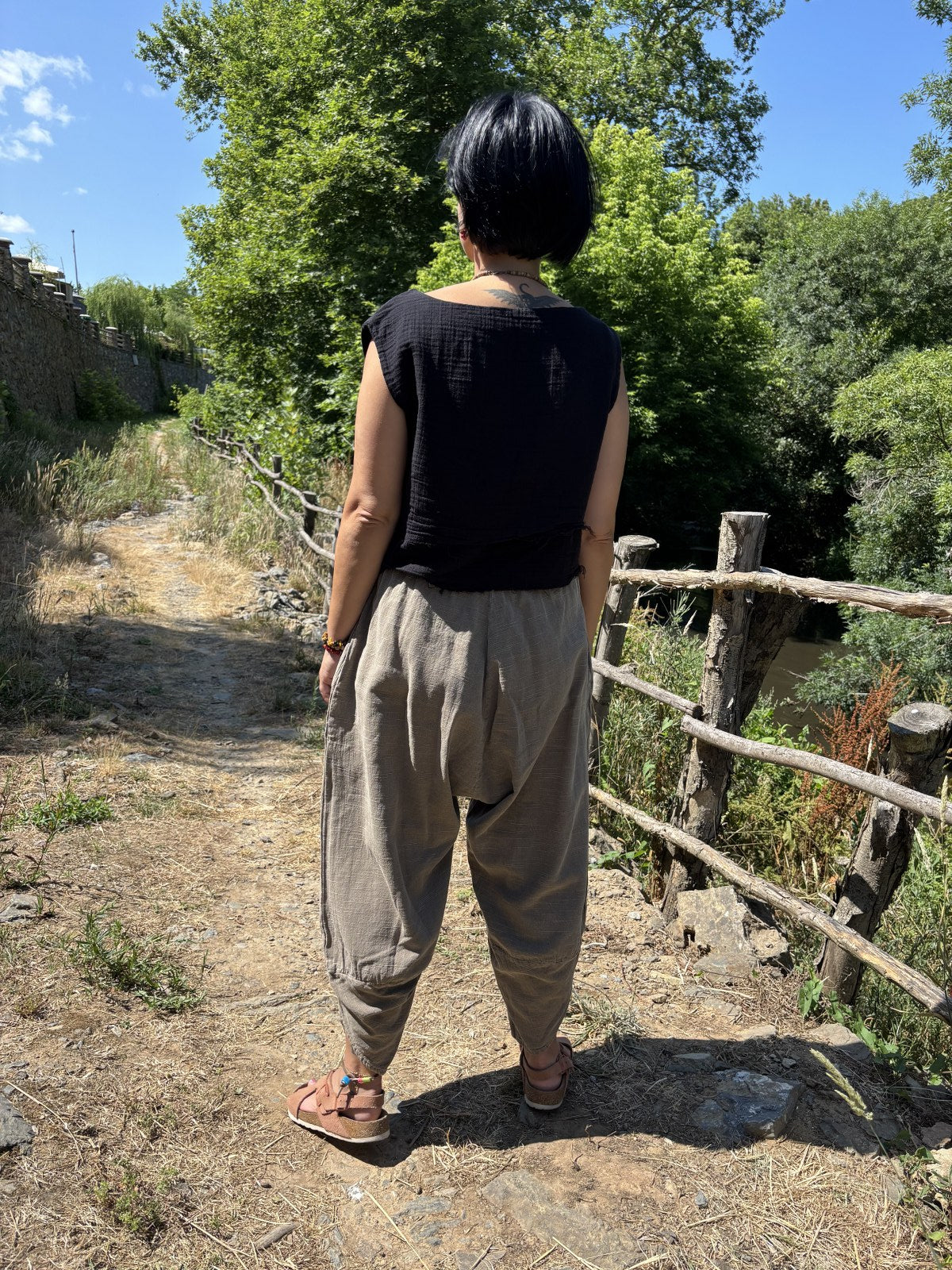 Bohem Lastik Bel Kahve Kadın Yoga Pantolonu