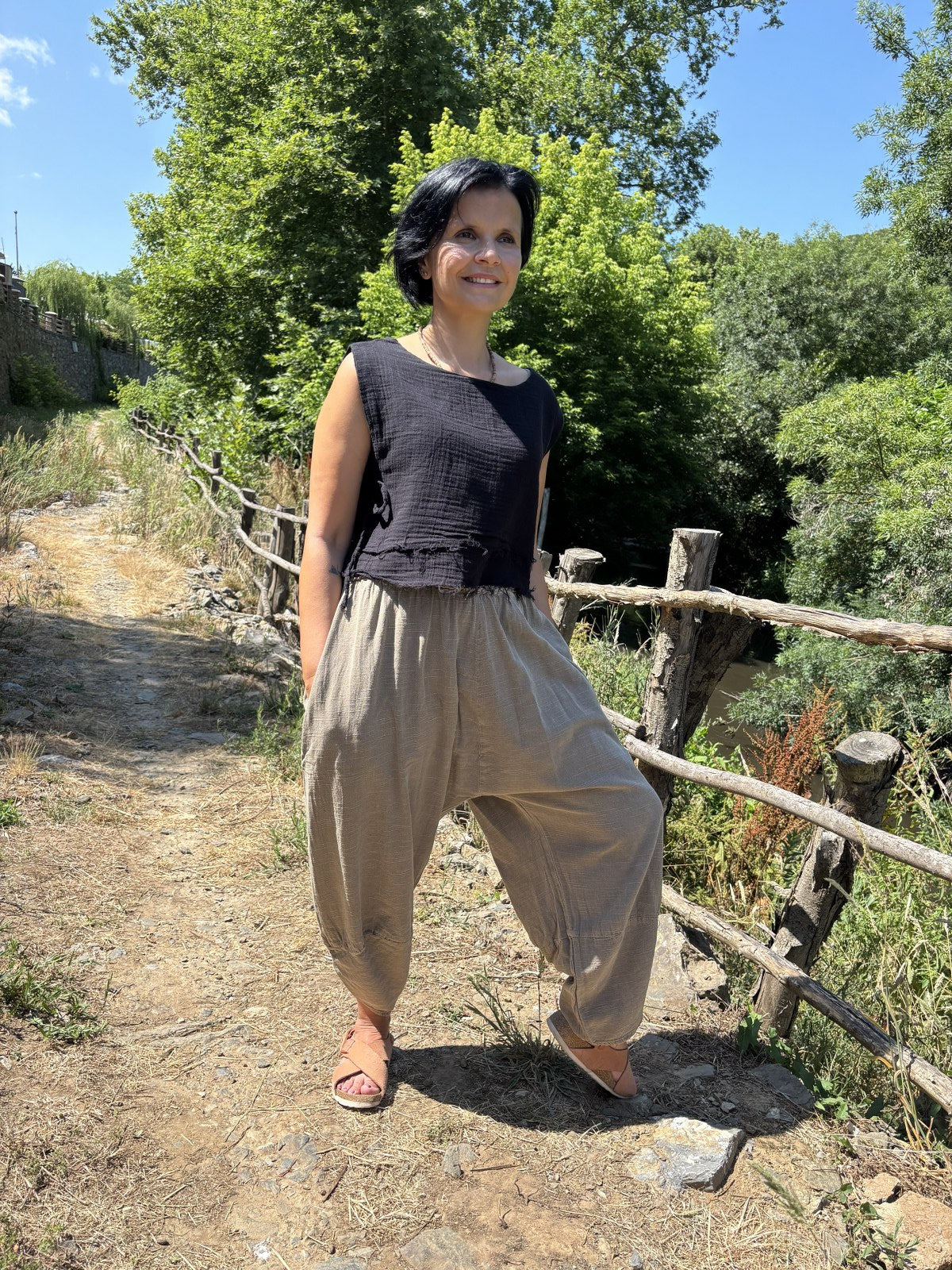 Bohem Lastik Bel Kahve Kadın Yoga Pantolonu