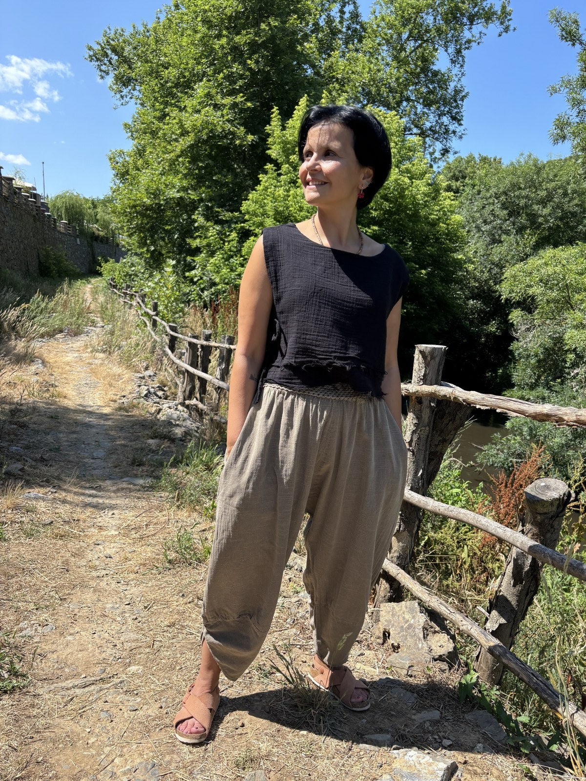 Bohem Lastik Bel Kahve Kadın Yoga Pantolonu