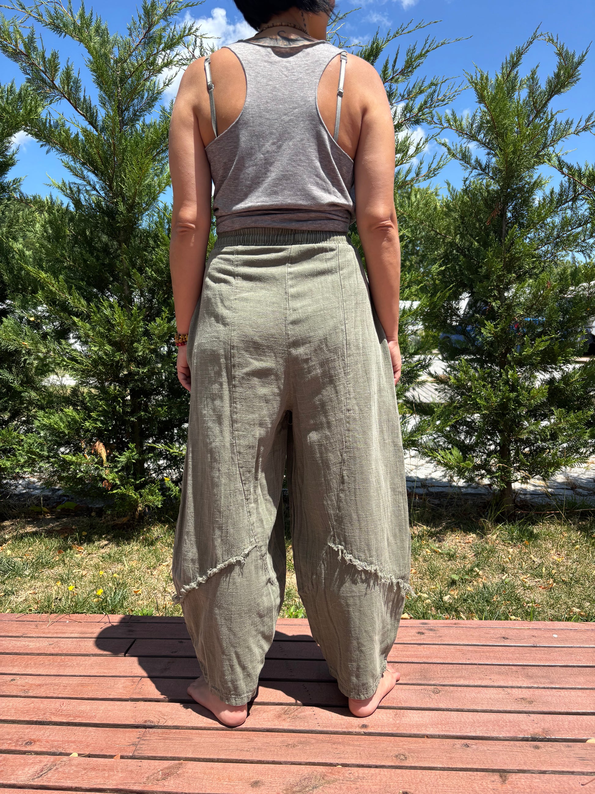 Bohem Bol Paça Pantolon – %100 Pamuk – Haki, Bej, Gri, Siyah, Kahve