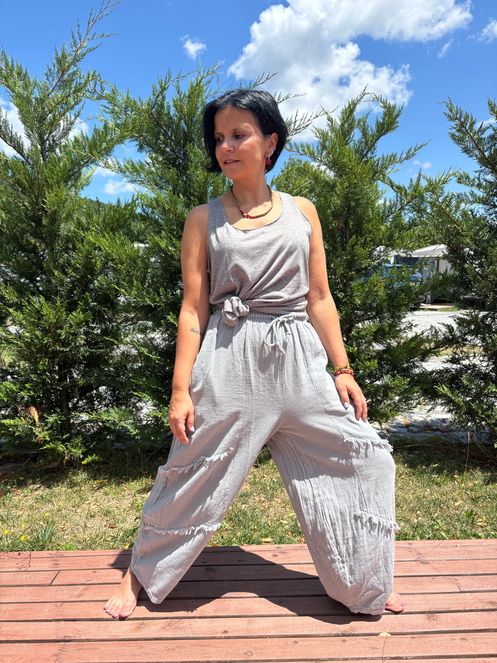 Bohem Bol Paça Pantolon – %100 Pamuk – Haki, Bej, Gri, Siyah, Kahve