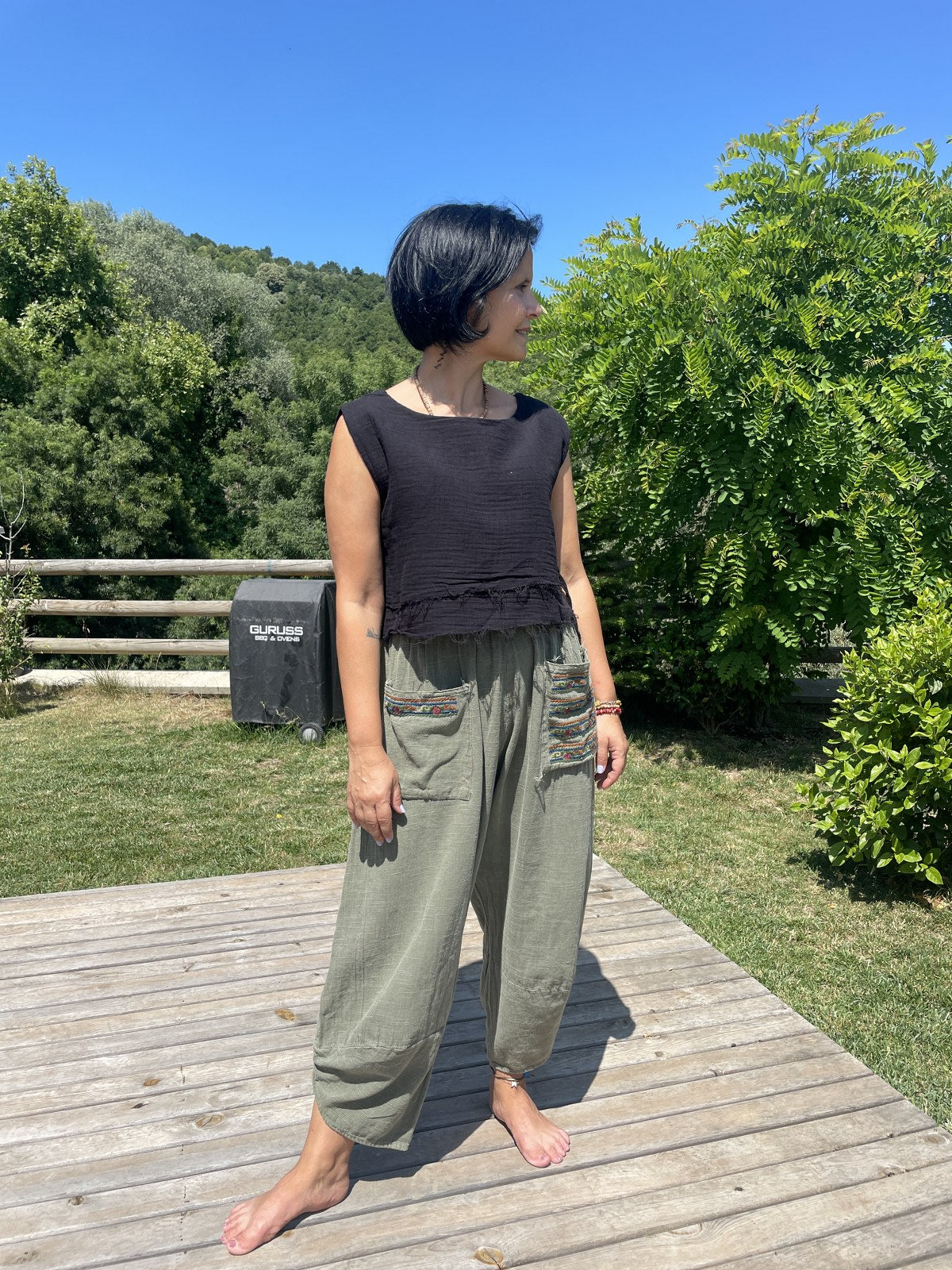 Bohem Lastik Bel Renkli Cep Kadın Pantolon