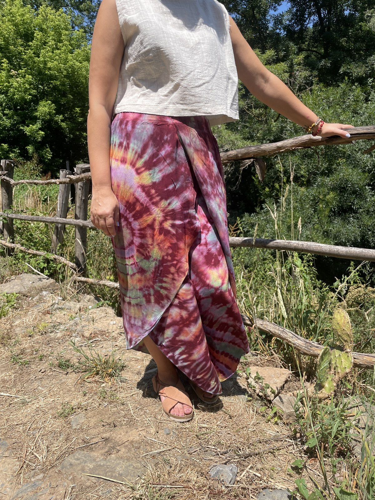 Bohem Kadın Batik Tasarım Şalvar Pantolon – Etek Görünümlü – Gökkuşağı