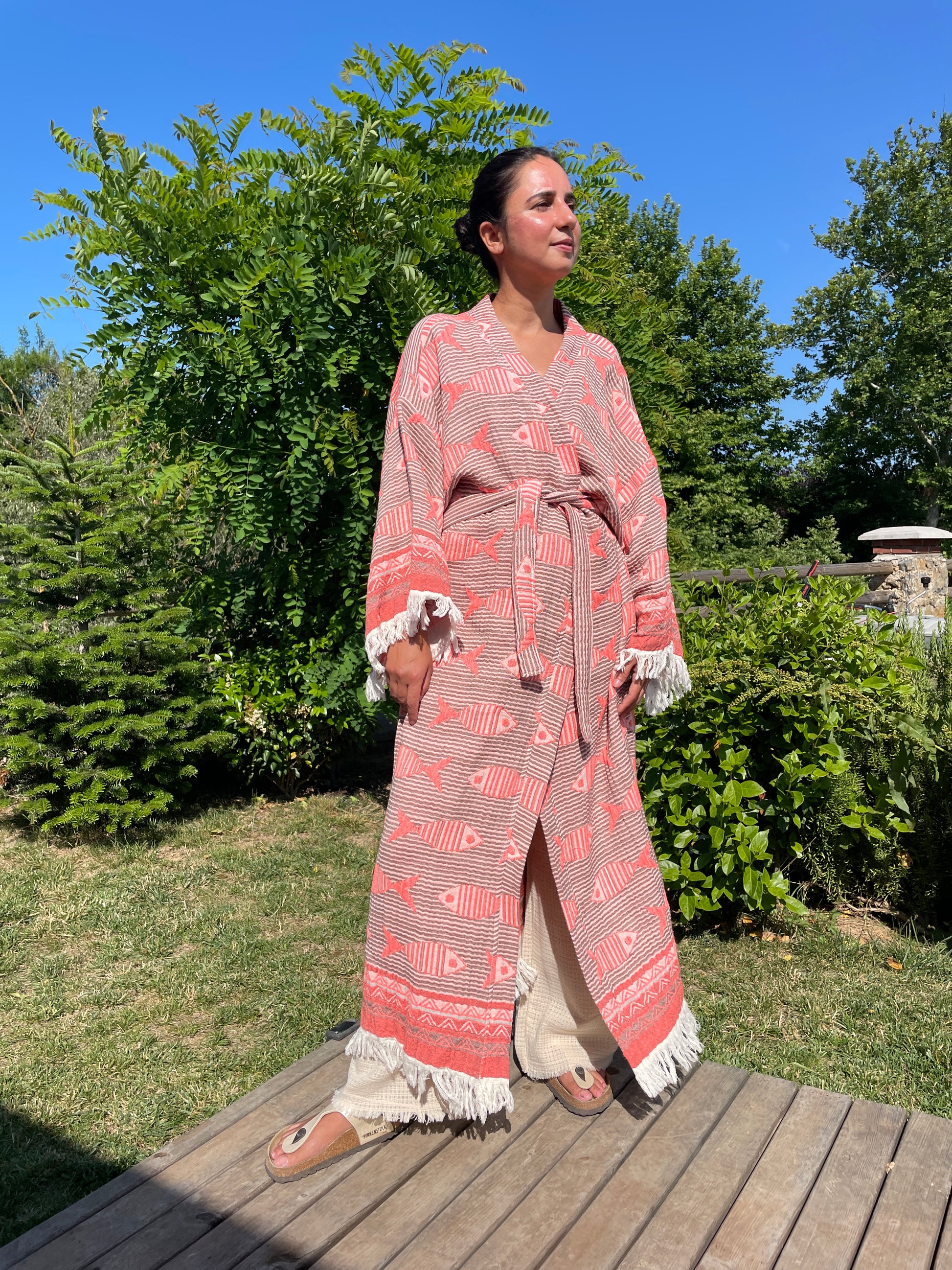 Balık Desenli Unisex Pamuk Kaftan