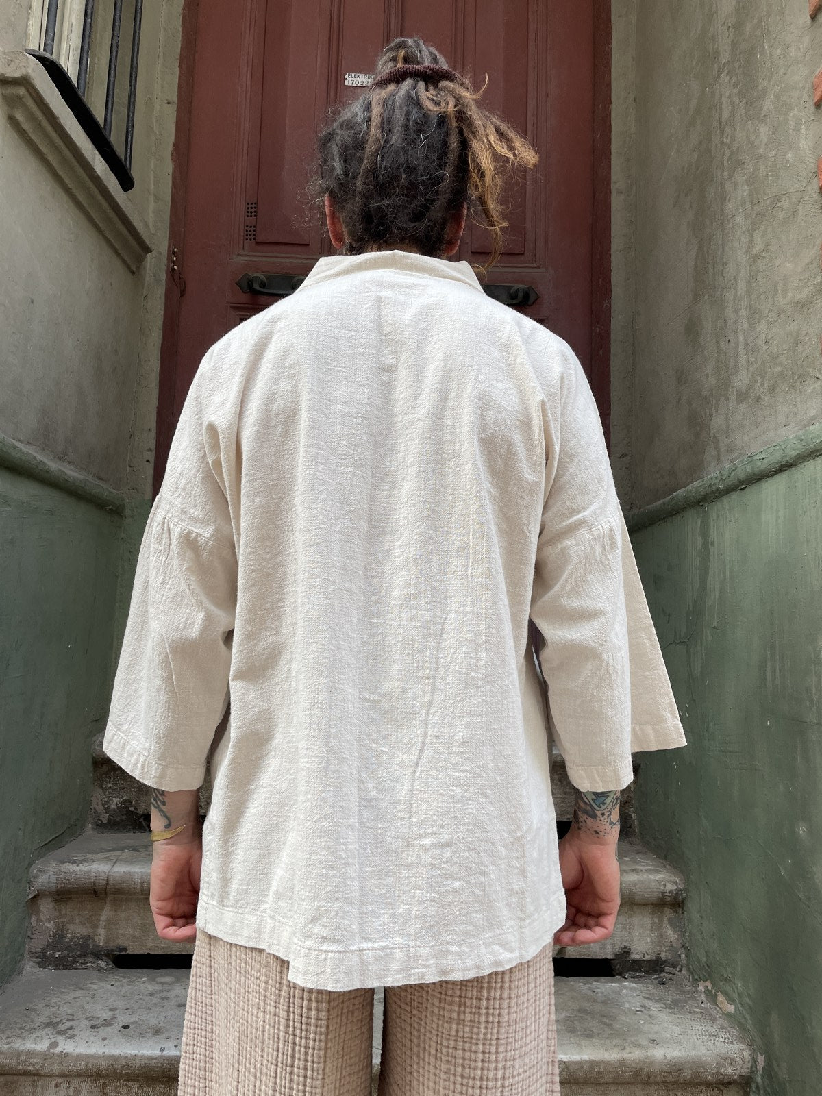 Bohem Dokuma Erkek Bej Kimono