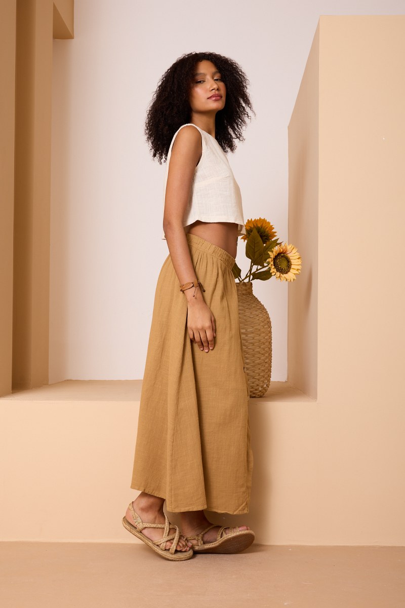 Bohem Düğmeli Pamuklu Etek