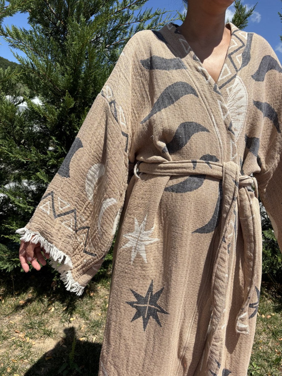Güneş Desenli Unisex Pamuk Kaftan