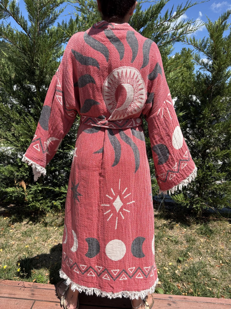 Güneş Desenli Unisex Pamuk Kaftan