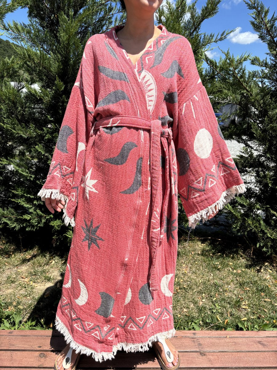 Güneş Desenli Unisex Pamuk Kaftan