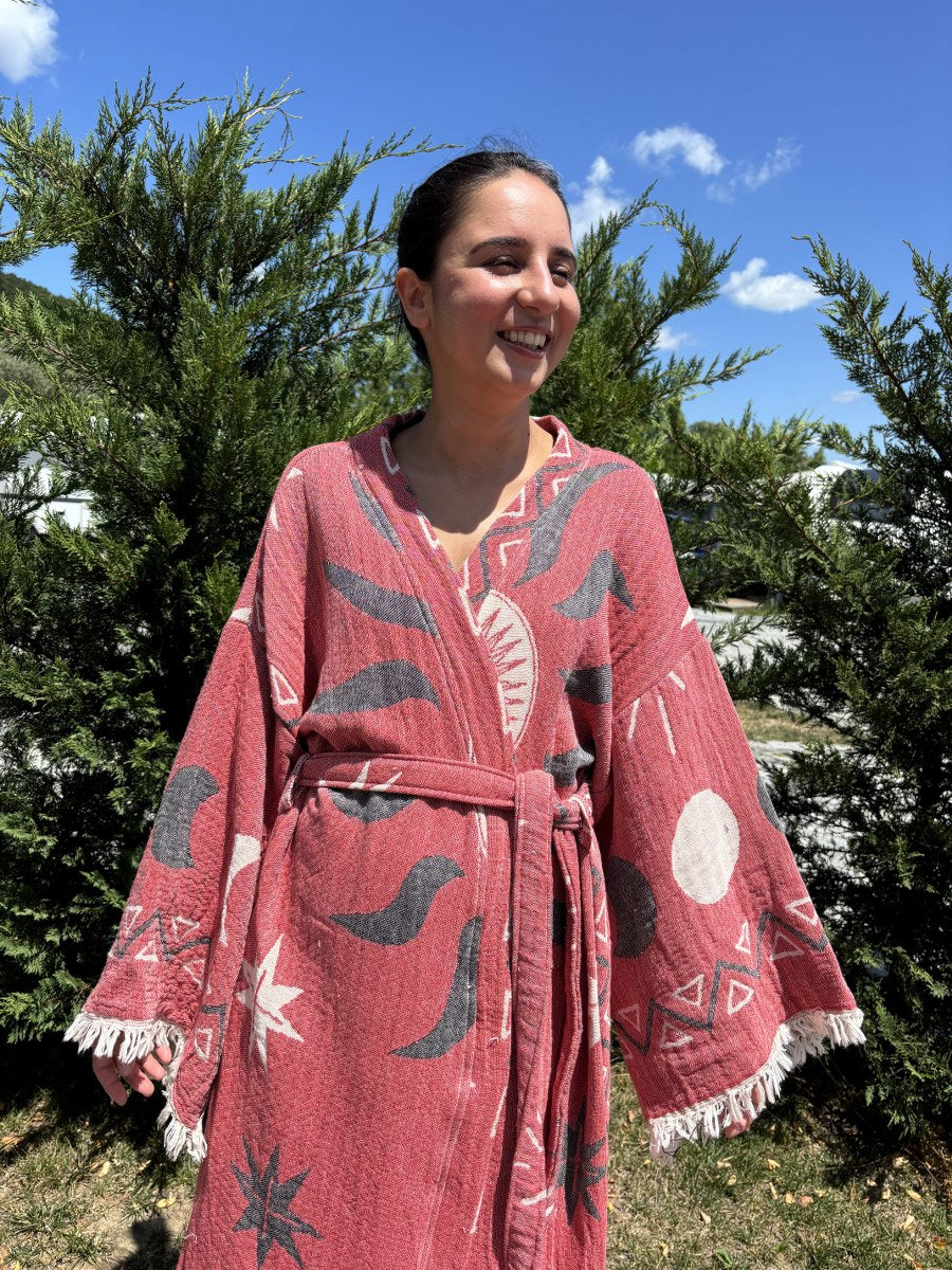 Güneş Desenli Unisex Pamuk Kaftan