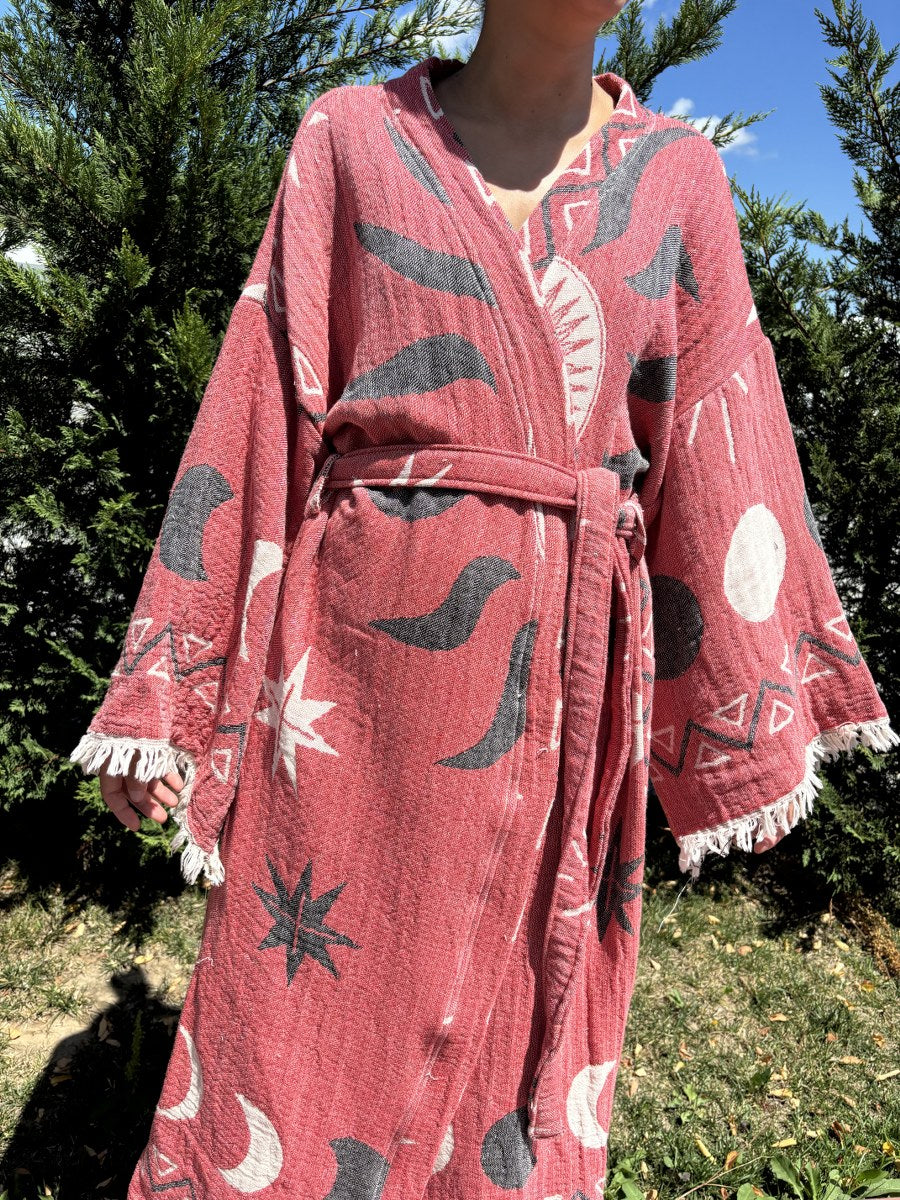 Güneş Desenli Unisex Pamuk Kaftan