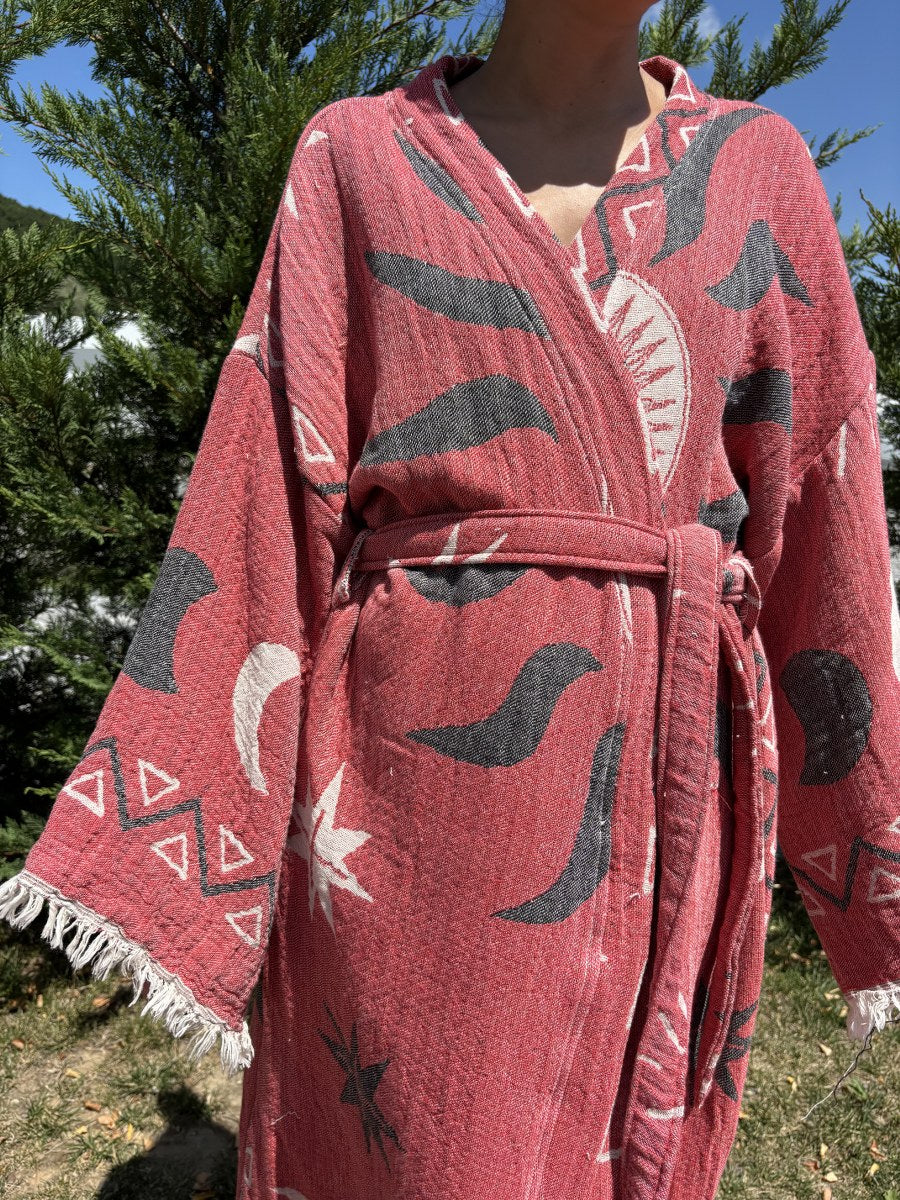 Güneş Desenli Unisex Pamuk Kaftan