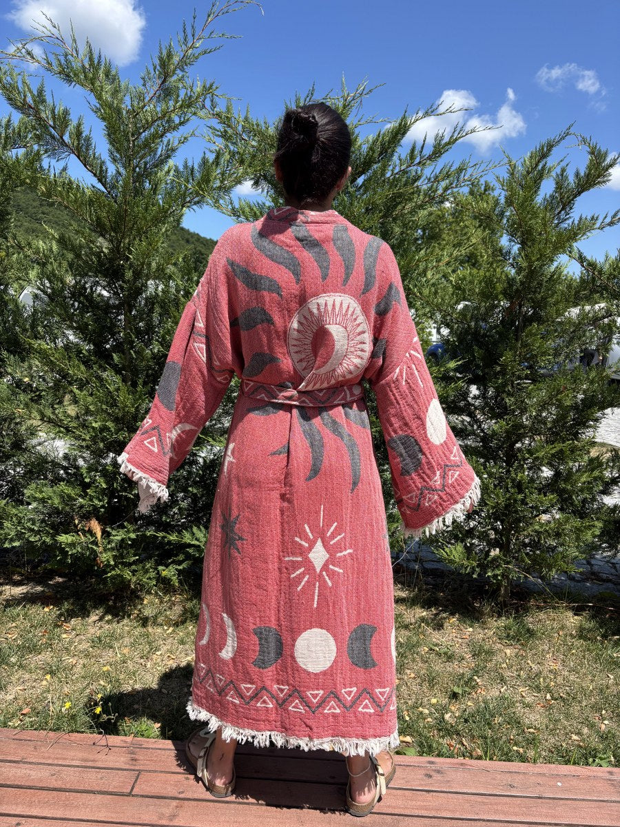 Güneş Desenli Unisex Pamuk Kaftan