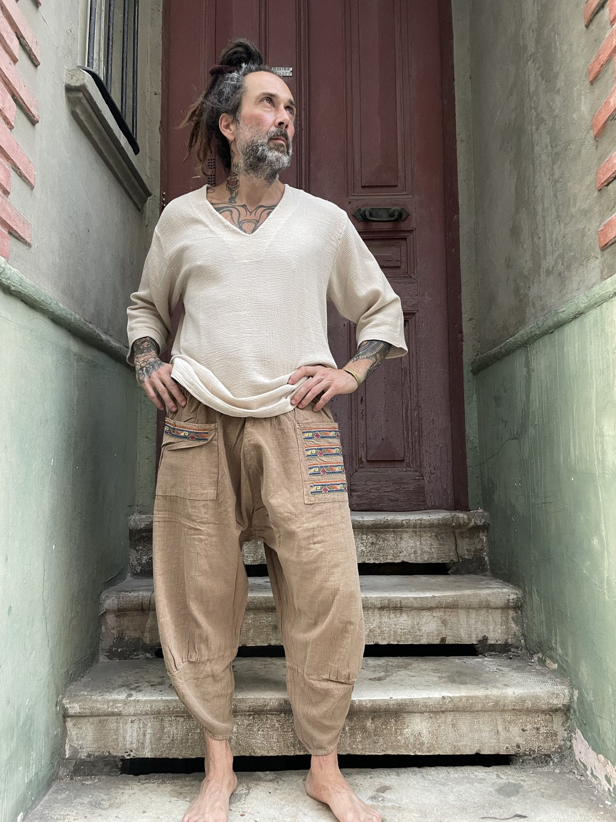 Bohem Cep Detaylı Salaş Yoga Pantolon Şalvar