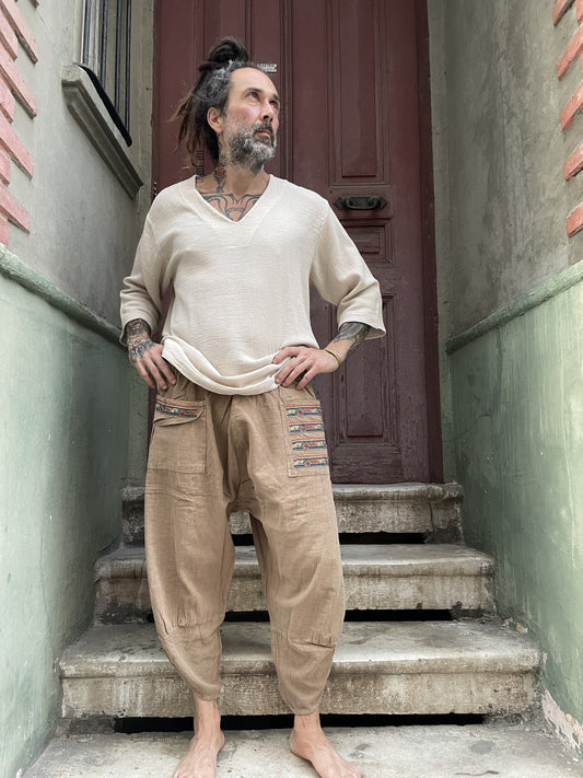 Bohem Cep Detaylı Salaş Yoga Pantolon Şalvar