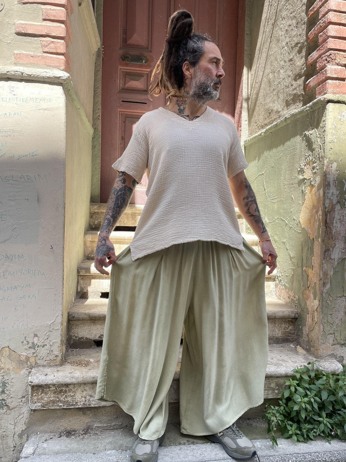 Bohem Erkek Bol Paça Pantolon – Lastikli Bel, Yazlık Rahat Stil