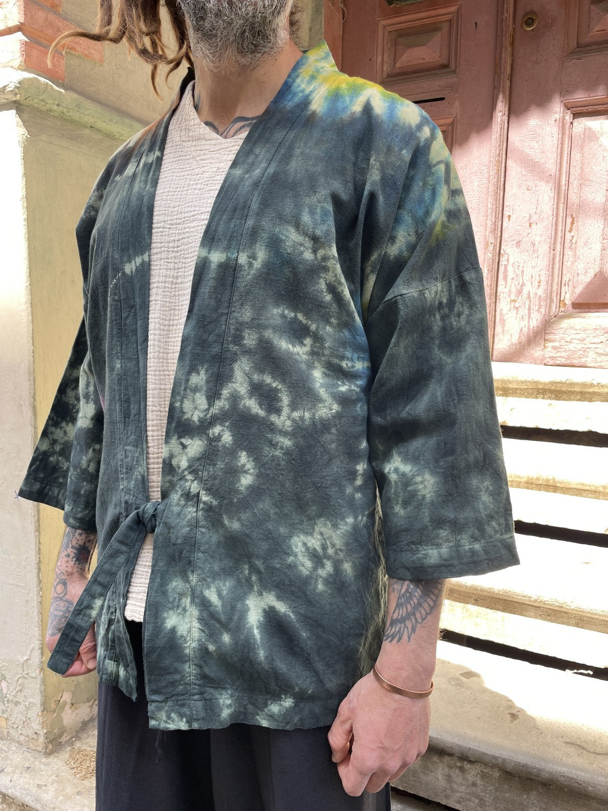 Bohem Renkli Batik Tasarım Erkek Kimono Ceket