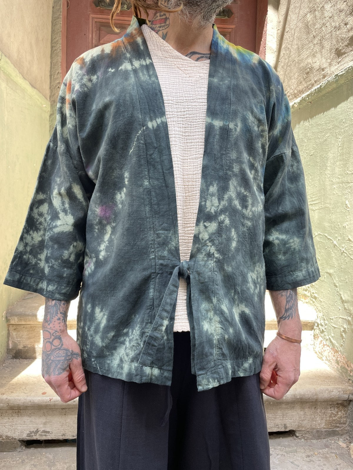 Bohem Renkli Batik Tasarım Erkek Kimono Ceket
