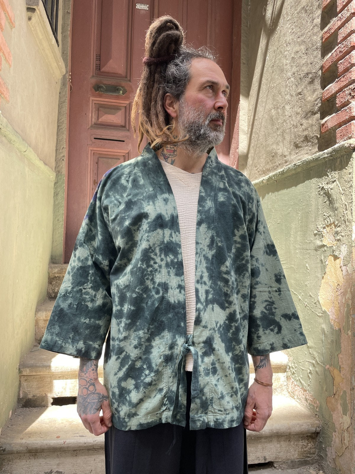 Bohem Renkli Tasarım Batik Erkek Kimono Ceket