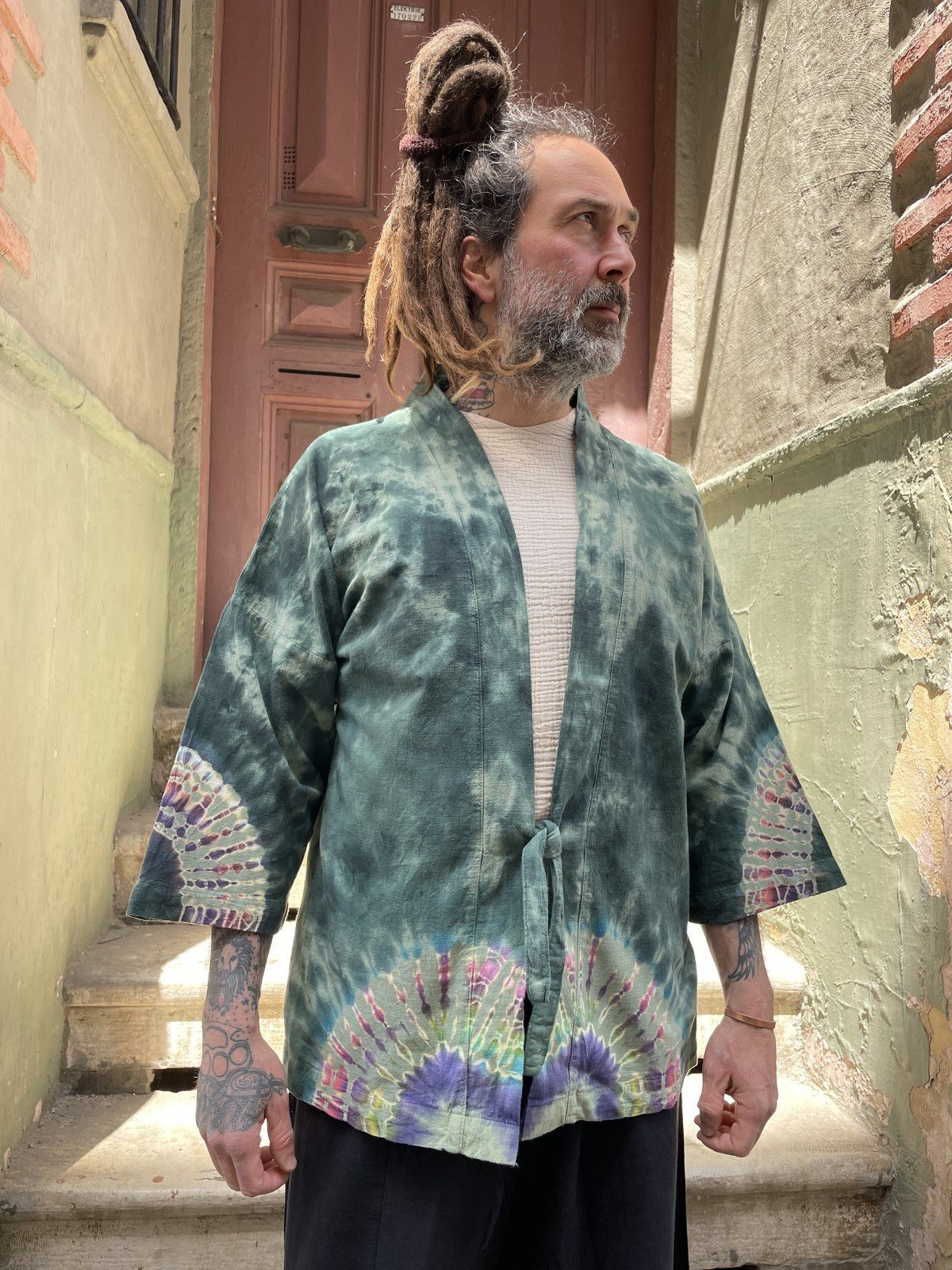 Bohem Erkek Chakra Batik Tasarım Kimono Ceket