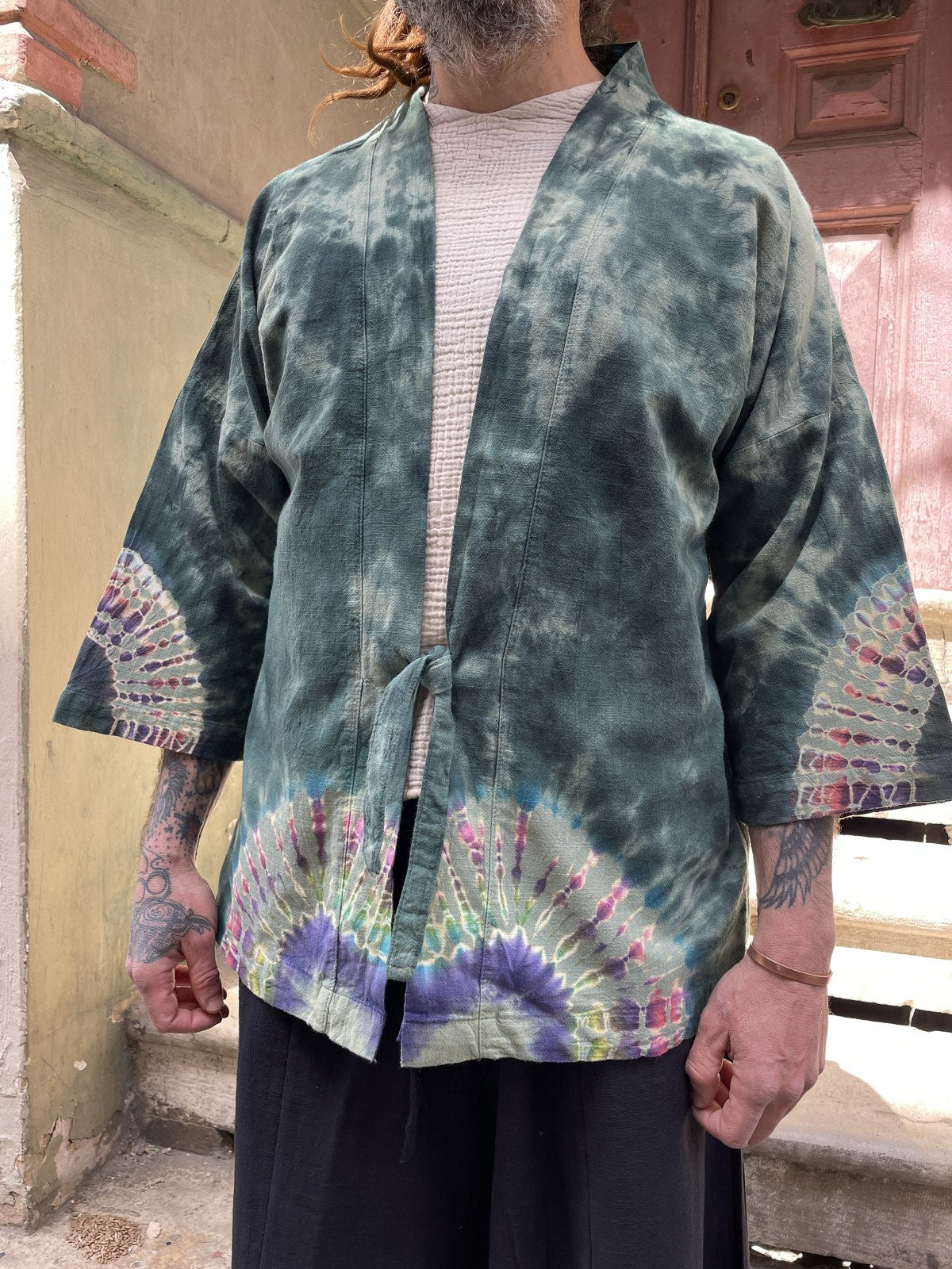 Bohem Erkek Chakra Batik Tasarım Kimono Ceket