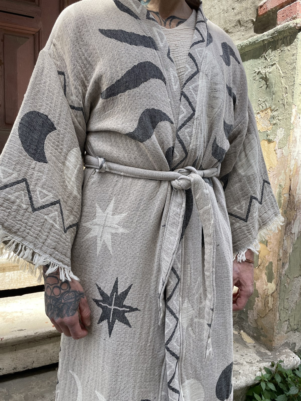 Ay & Güneş Desenli Erkek Kimono Kaftan Ceket