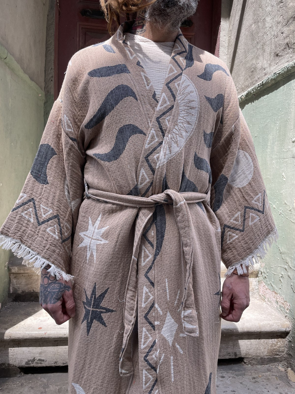 Ay & Güneş Desenli Erkek Kimono Kaftan Ceket