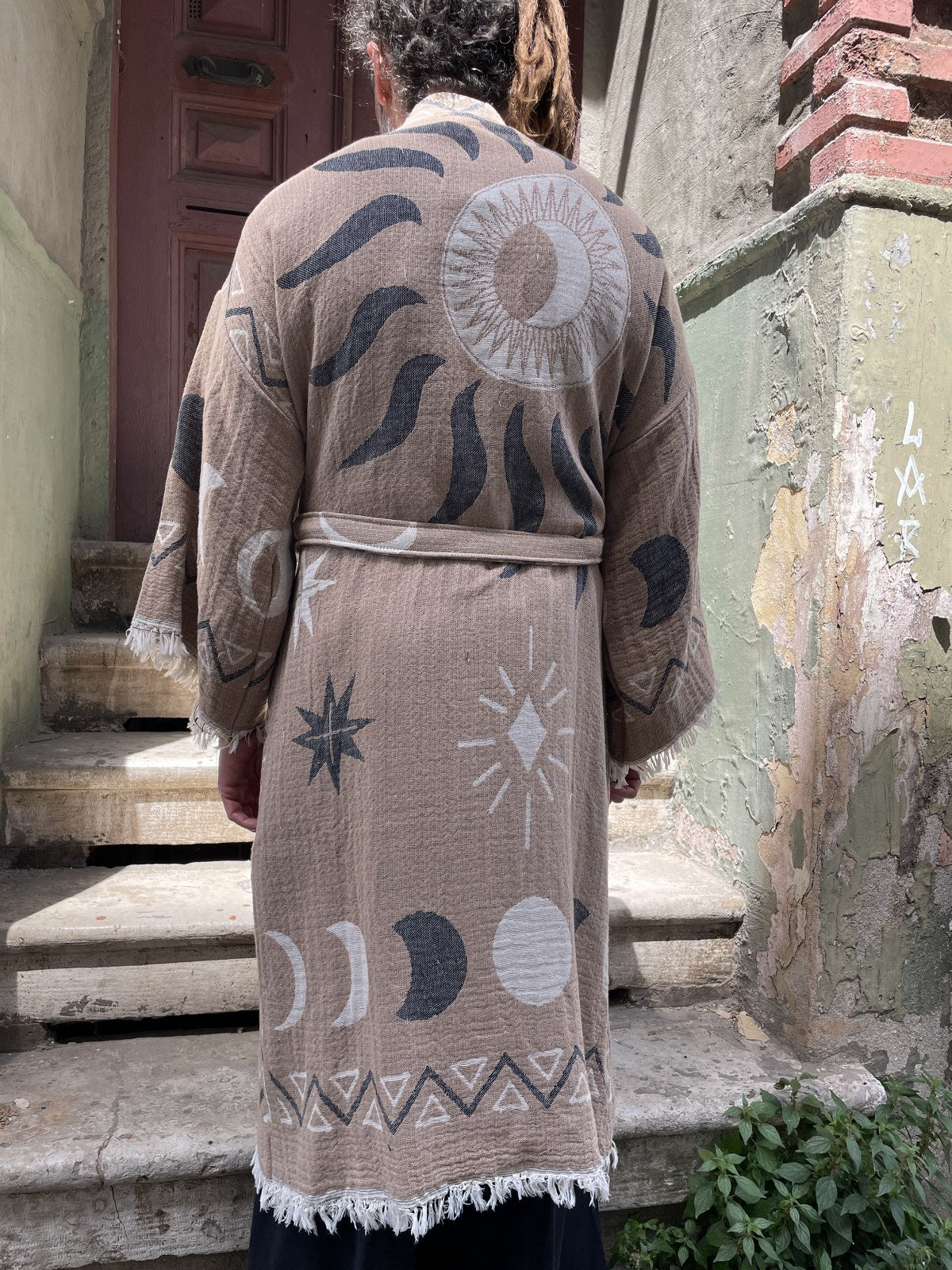 Ay & Güneş Desenli Erkek Kimono Kaftan Ceket