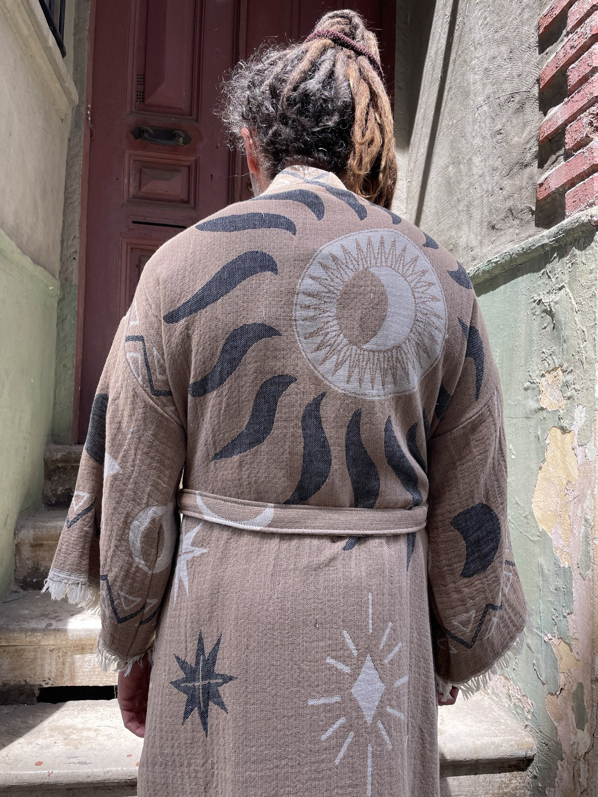 Ay & Güneş Desenli Erkek Kimono Kaftan Ceket