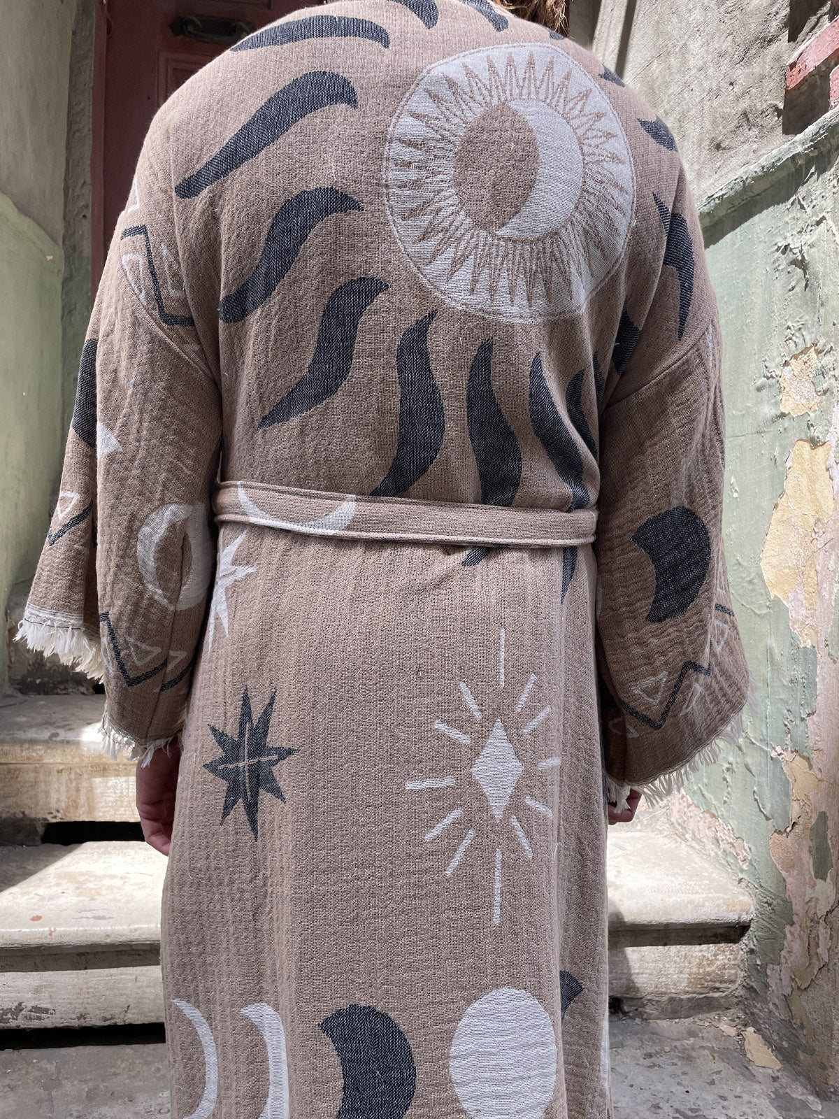 Ay & Güneş Desenli Erkek Kimono Kaftan Ceket