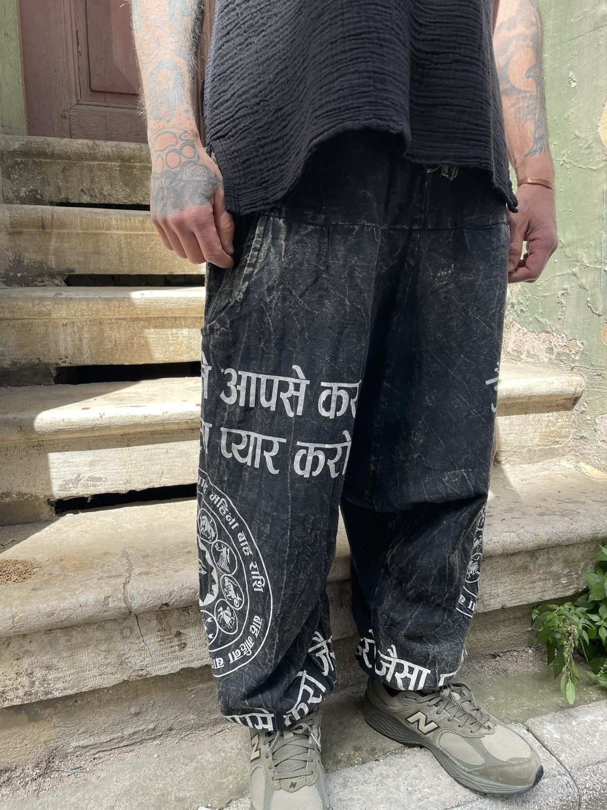 Unisex Nepal Yazılı Tasarım Şalvar Pantolon - Yeni Antrasit