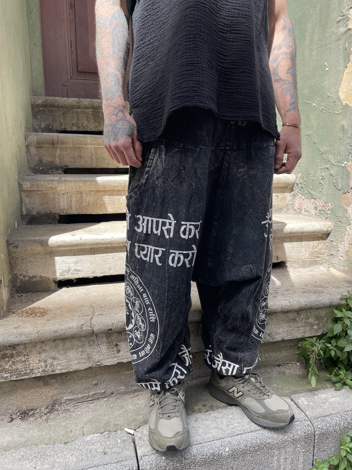 Unisex Nepal Yazılı Tasarım Şalvar Pantolon - Yeni Antrasit