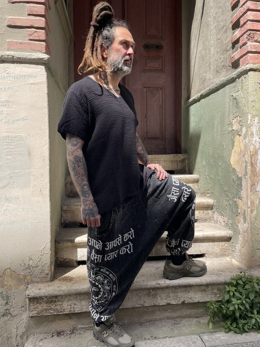 Unisex Nepal Yazılı Tasarım Şalvar Pantolon - Yeni Antrasit